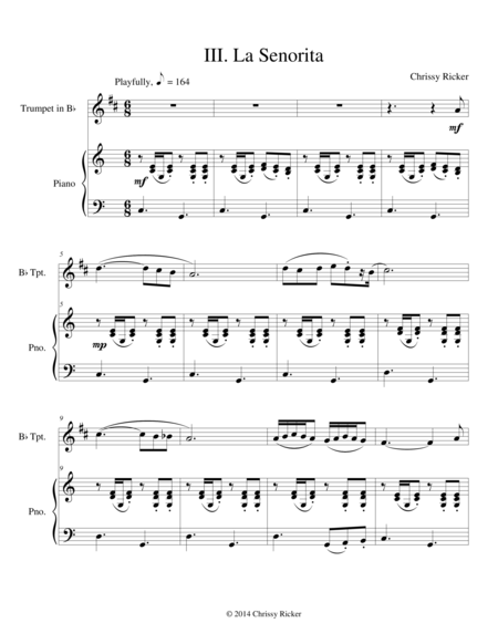 La Senorita (#3 from the "Alhambra Suite") - intermediate trumpet with piano accompaniment image number null