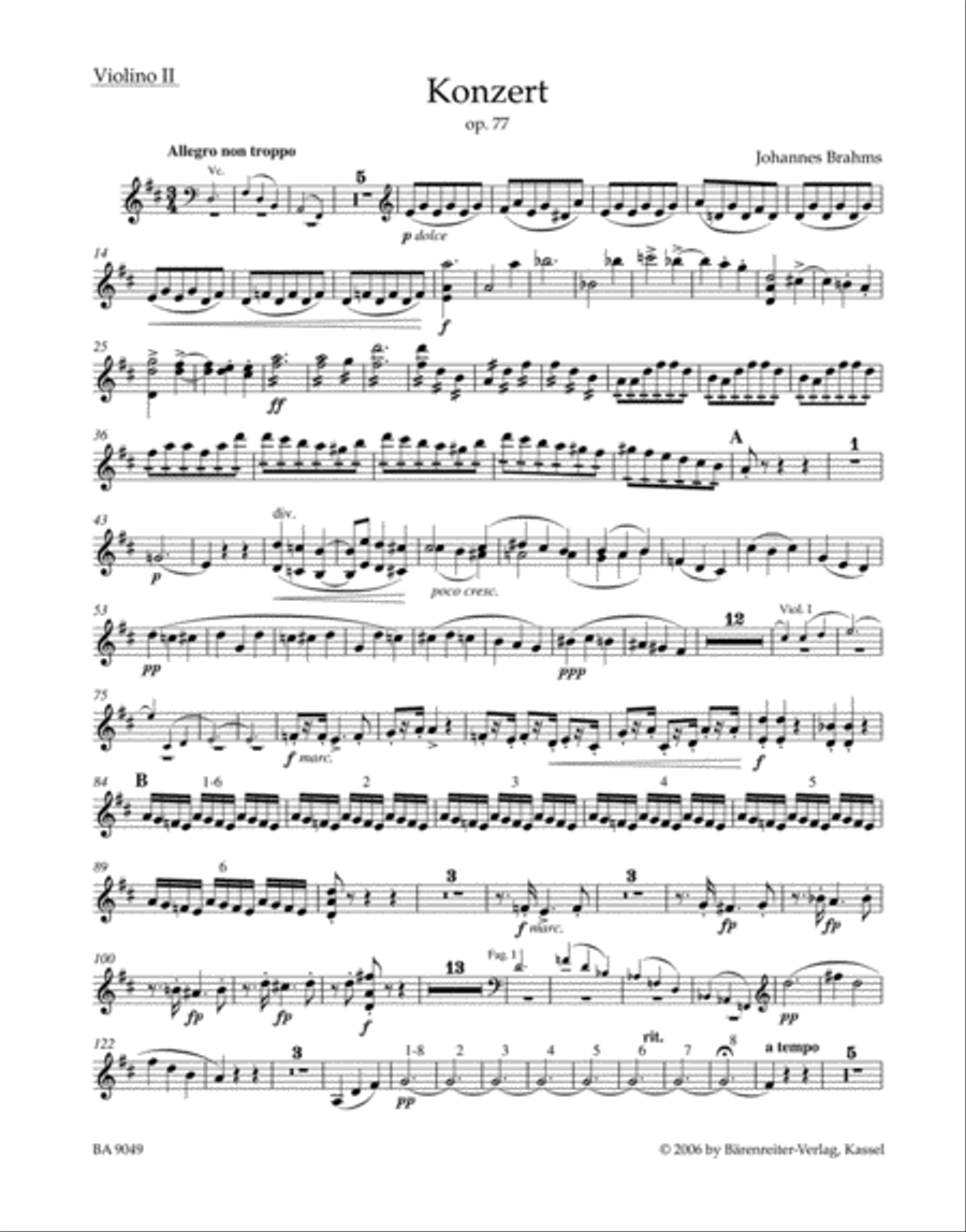 Concerto for Violin and Orchestra in D major, op. 77 by Johannes Brahms Orchestra - Sheet Music