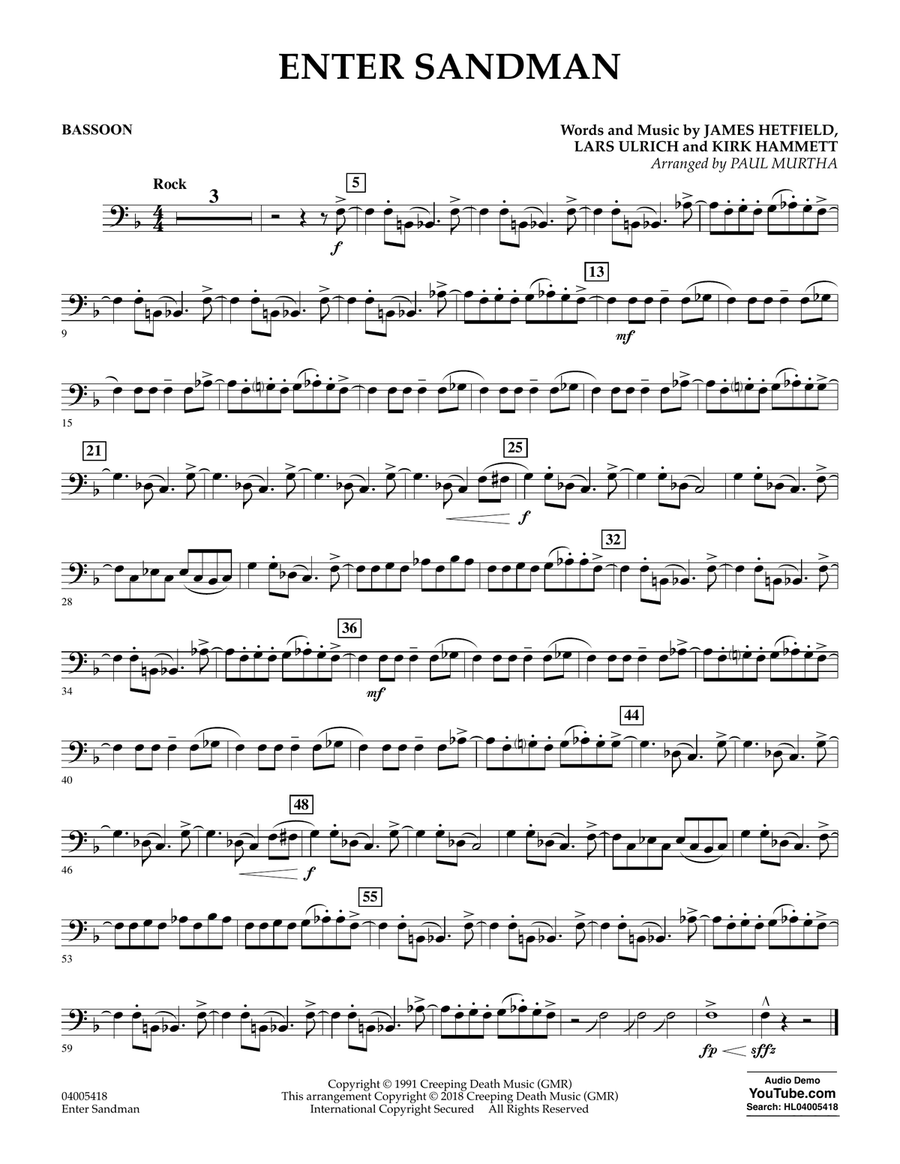 Enter Sandman - Bassoon Concert Band scores gallery preview page 1