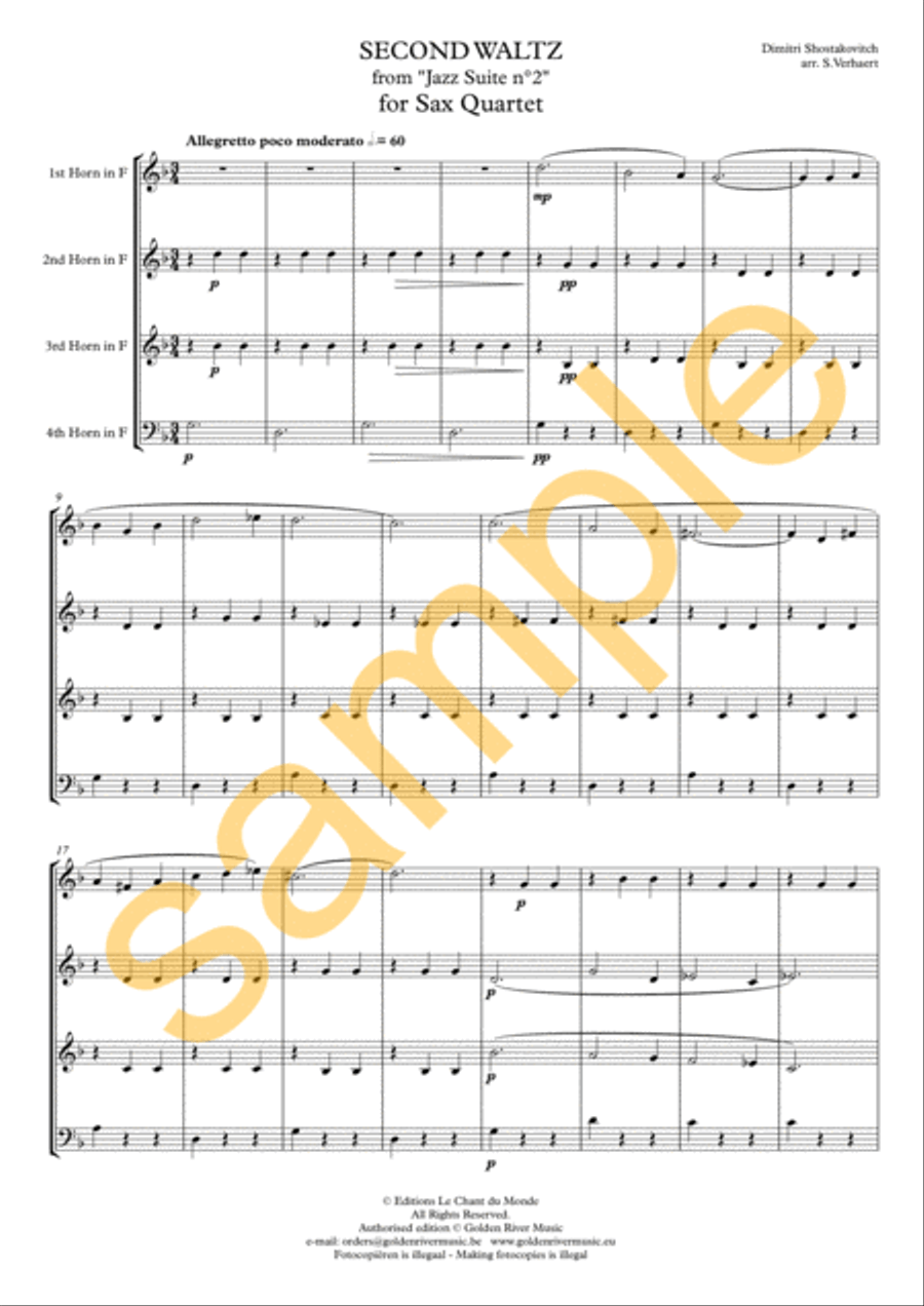 Second Waltz from Jazz Suite No. 2 Horn scores gallery preview page 2