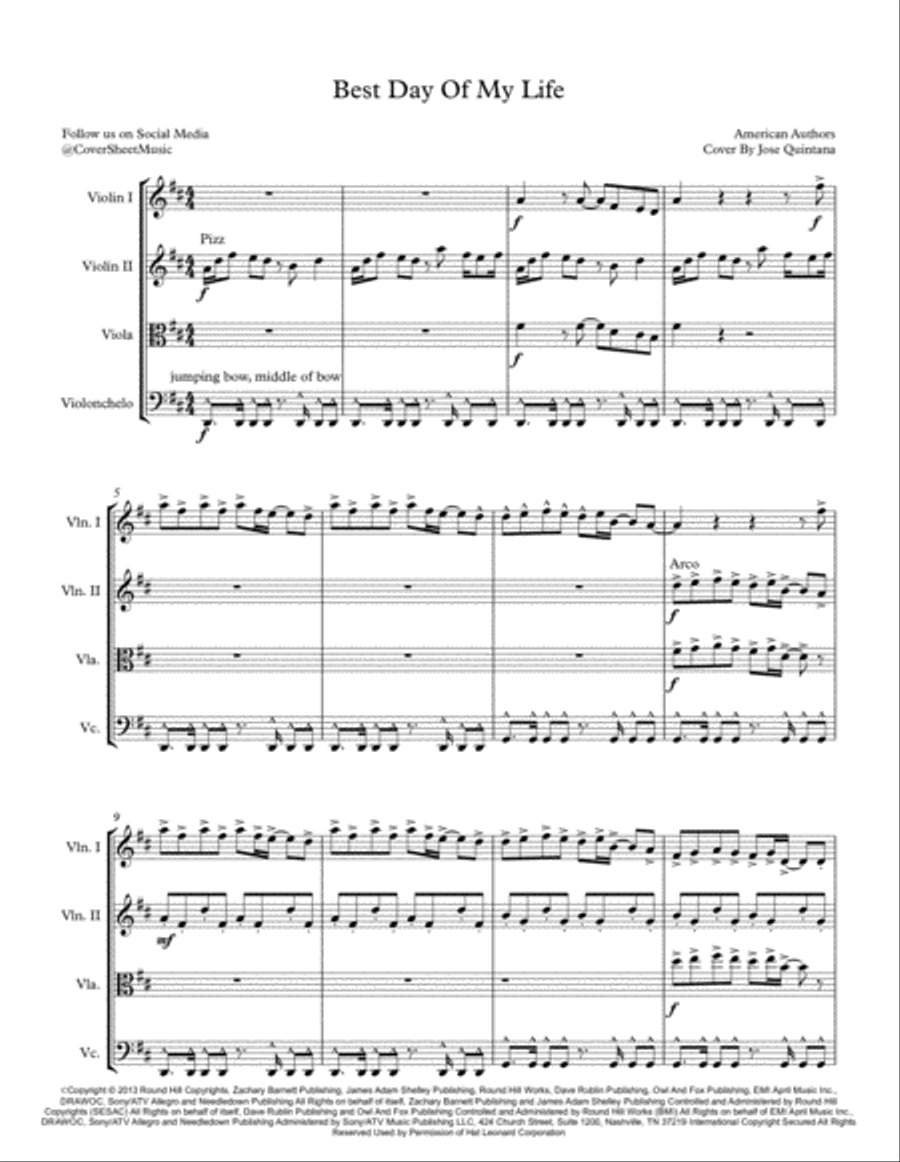 Best Day Of My Life String Quartet scores gallery preview page 2