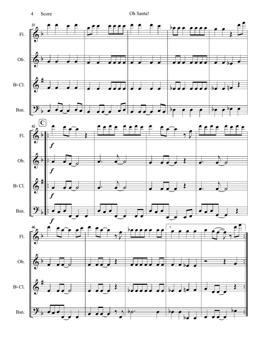 Oh Santa! Oh Santa! Woodwind Quartet scores gallery preview page 5