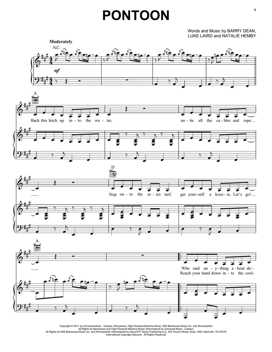 Pontoon Piano, Vocal, Guitar scores gallery preview page 1