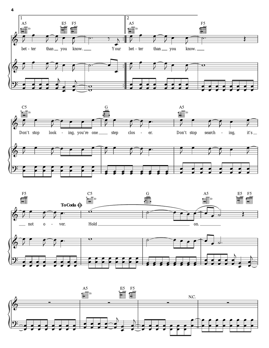 Hold On Piano, Vocal, Guitar scores gallery preview page 4