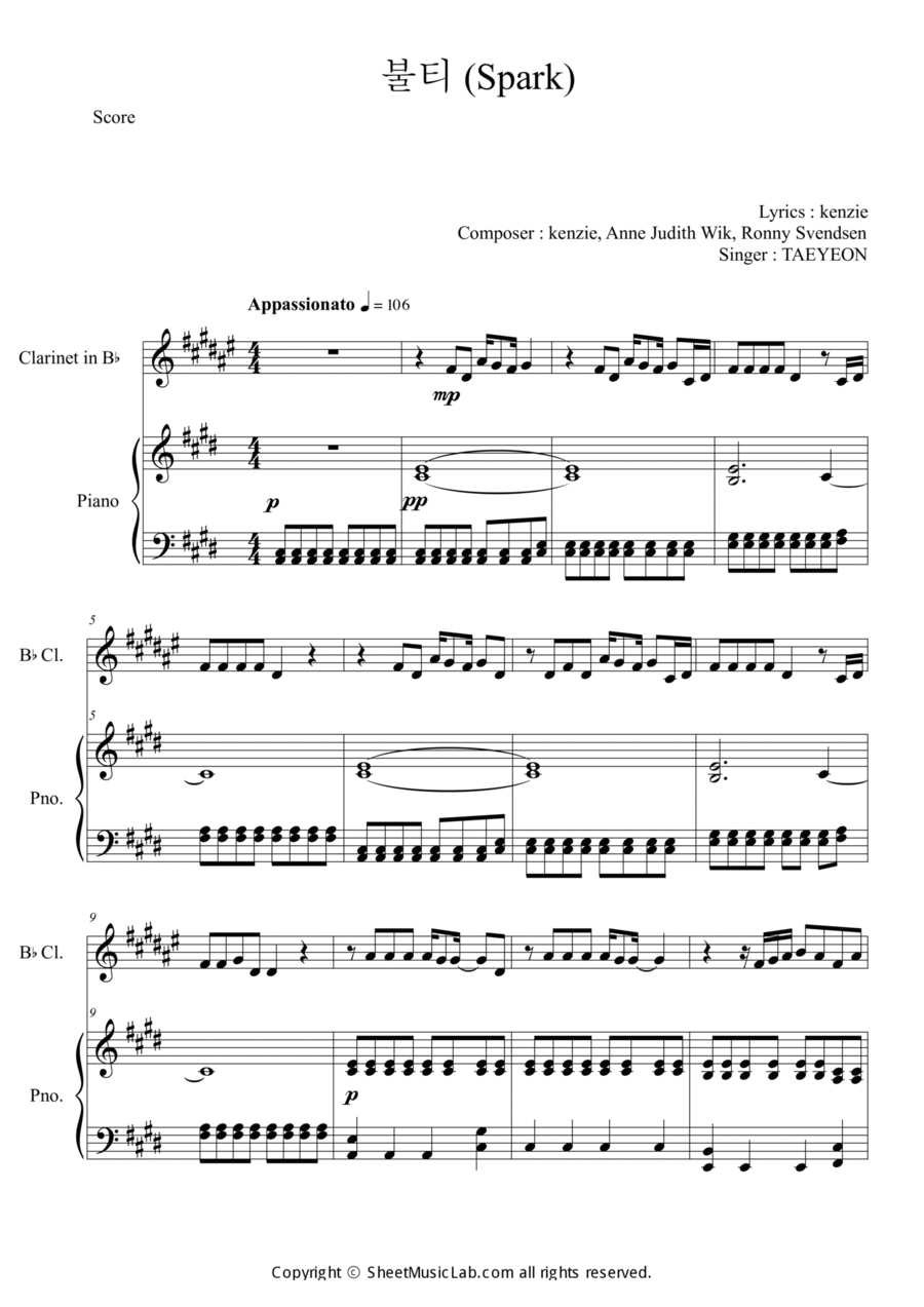 Spark Spark Clarinet Solo scores gallery preview page 1