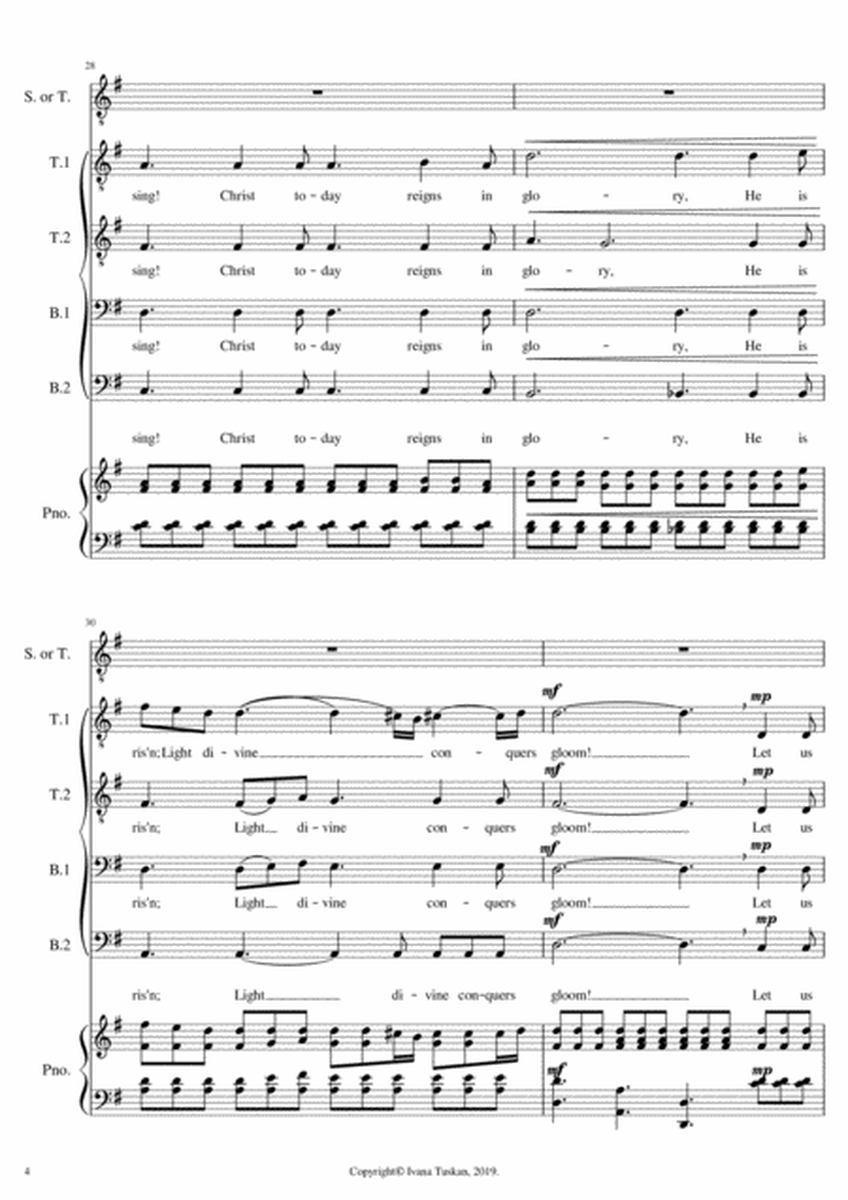 Queen of the Heaven (Regina coeli) TTBB, tenor or soprano solo, piano, full version G major image number null