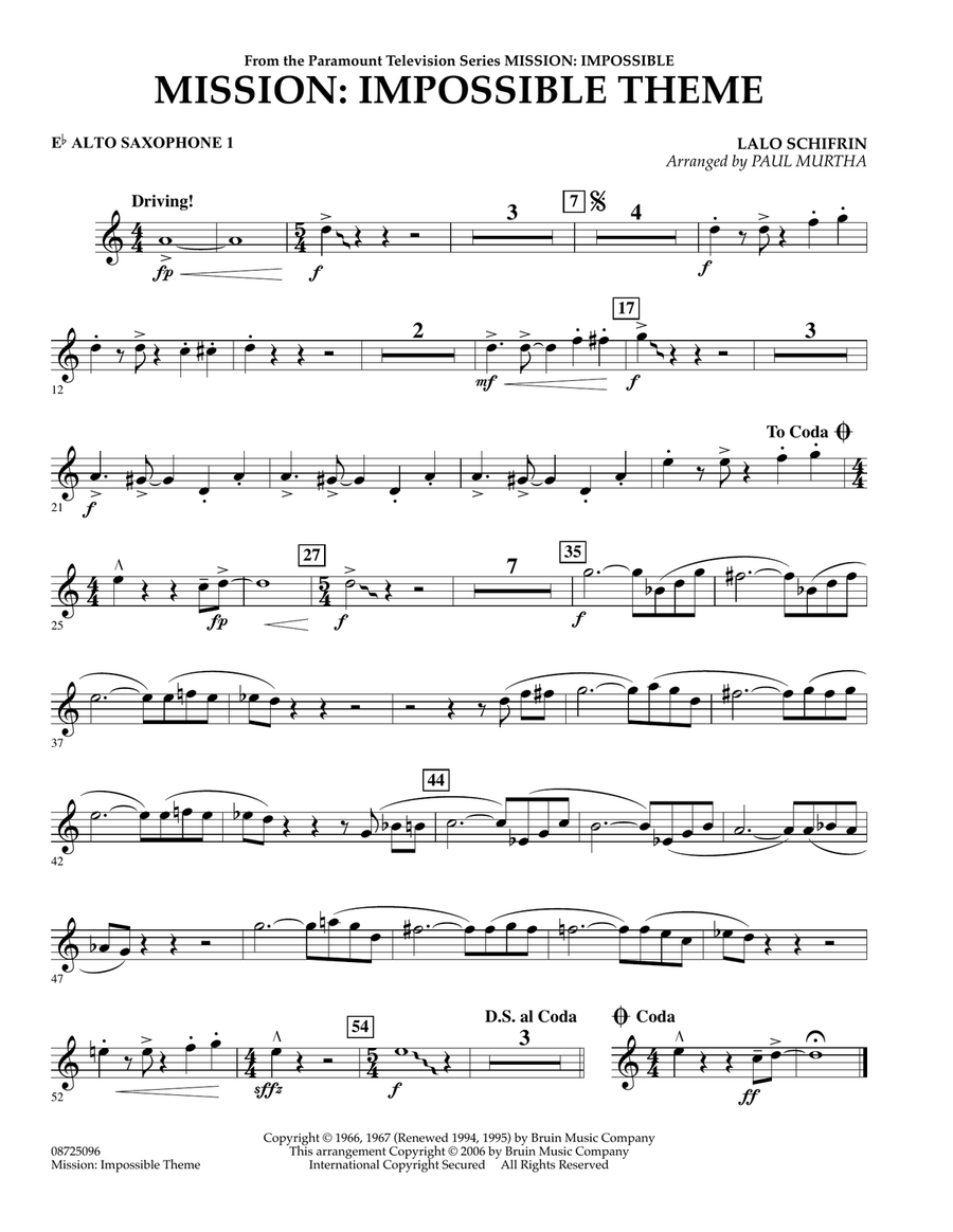 Mission: Impossible Theme - Eb Alto Saxophone 1 Concert Band scores gallery preview page 1