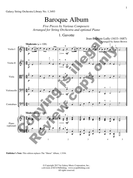 Baroque Album: Five Pieces by Various Composers (Complete Set) image number null