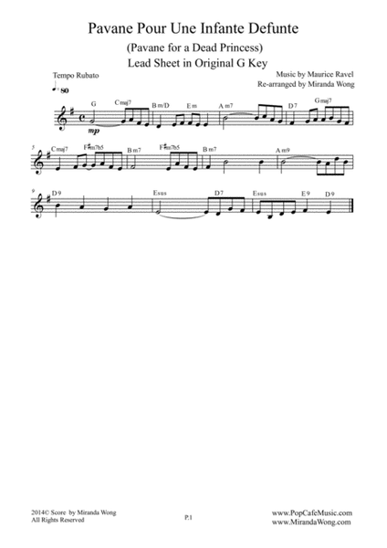Pavane Pour Une Infante Defunte (Pavanne for a Dead Princess) - Violin Solo in G Key (With Chords) image number null