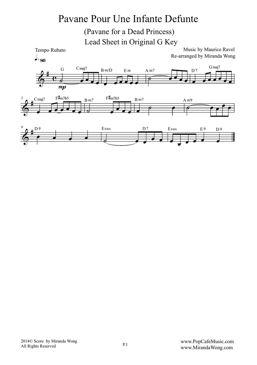 Pavane Pour Une Infante Defunte (Pavanne for a Dead Princess) - Violin Solo in G Key (With Chords) Pavane Pour Une Infante Defunte (Pavanne for a Dead Princess) - Violin Solo in G Key (With Chords) Large Ensemble scores gallery preview page 1