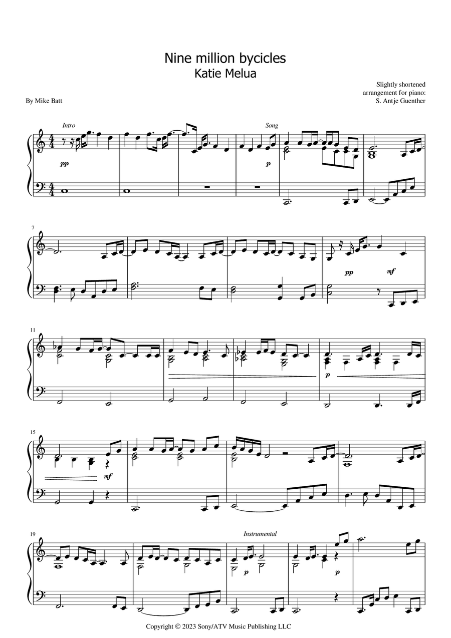 Nine Million Bicycles Piano Solo scores gallery preview page 1