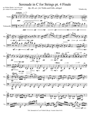 Serenade in C for Strings pt 4 Finale for Violin & Cello