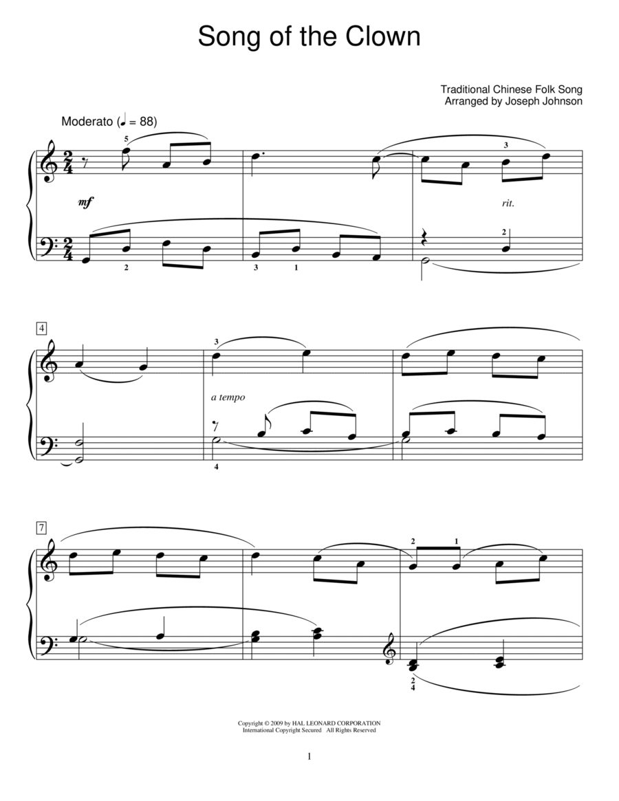 Song Of The Clown (arr. Joseph Johnson) Piano Method scores gallery preview page 1