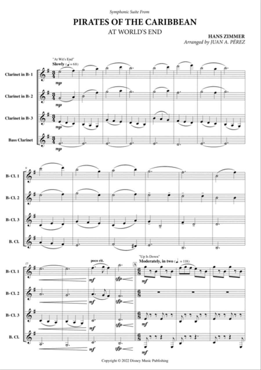 Pirates Of The Caribbean Clarinet Quartet scores gallery preview page 2