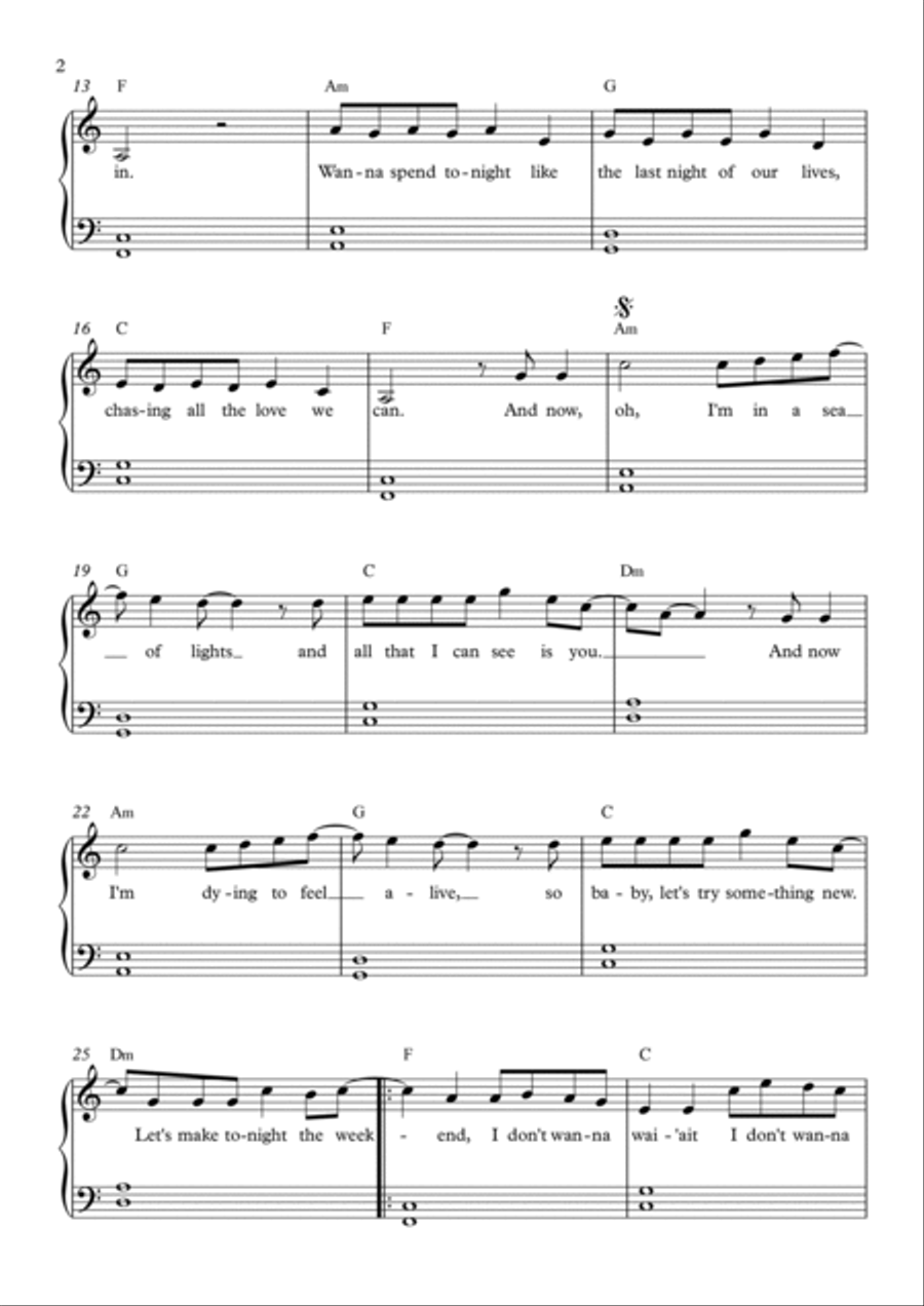 I Don't Wanna Wait Easy Piano scores gallery preview page 2