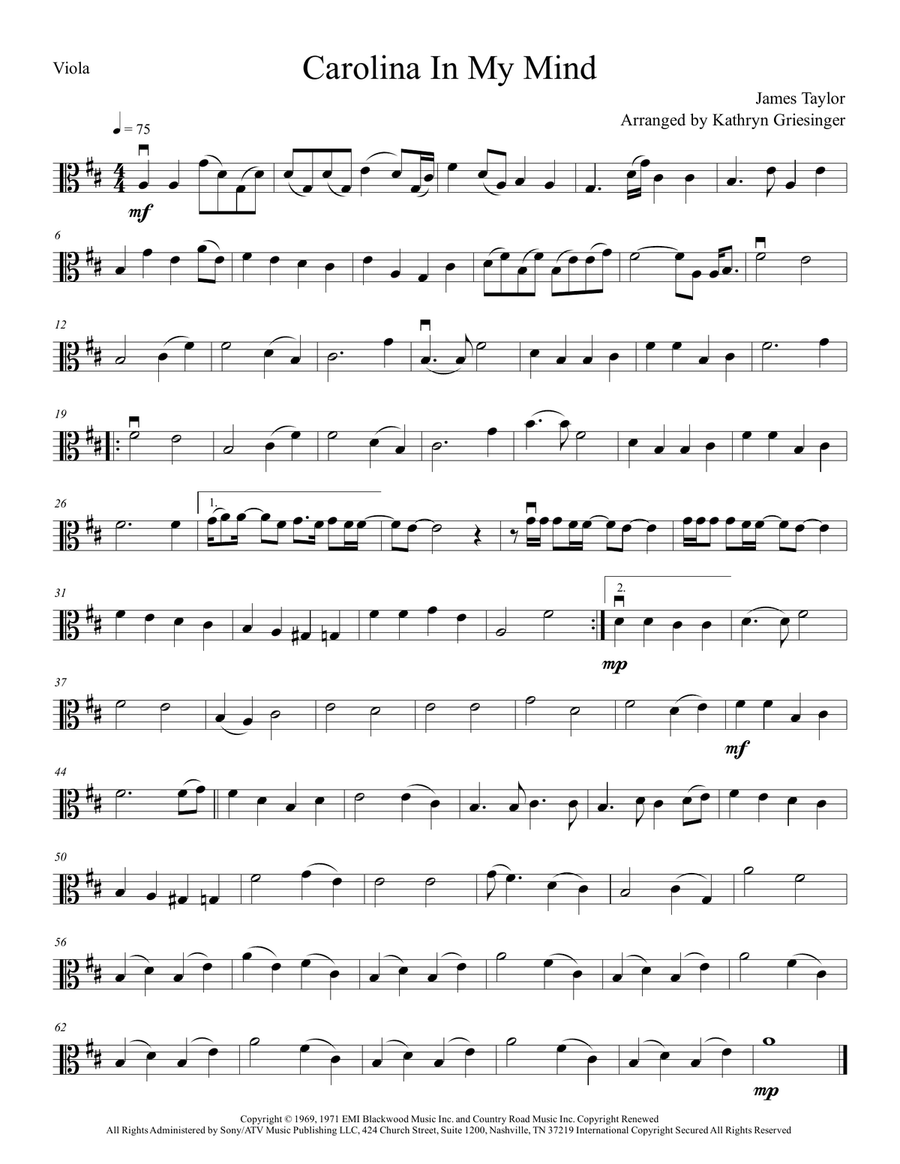 Carolina In My Mind String Quartet scores gallery preview page 5