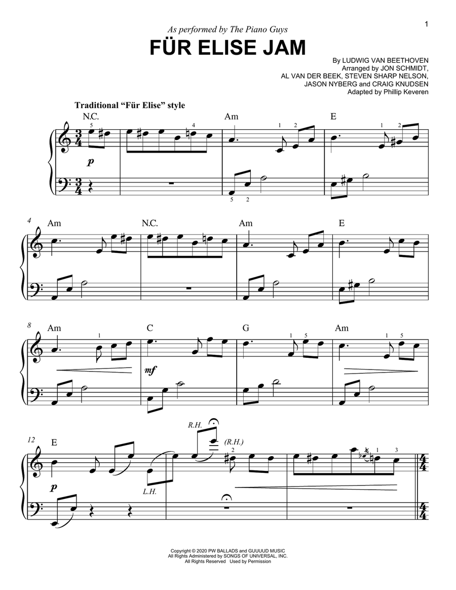 Fur Elise Jam (arr. Phillip Keveren) Easy Piano scores gallery preview page 1