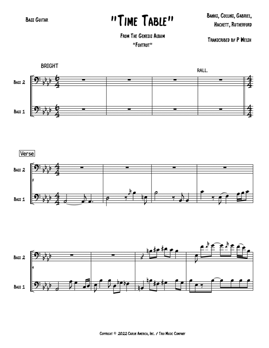 Time Table Bass Guitar scores gallery preview page 1