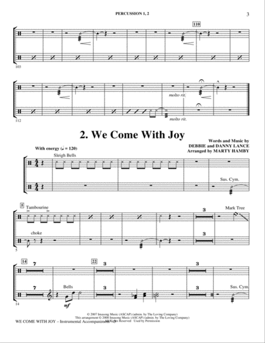 We Come With Joy Orchestration - Percussion 1 & 2 Choir scores gallery preview page 3