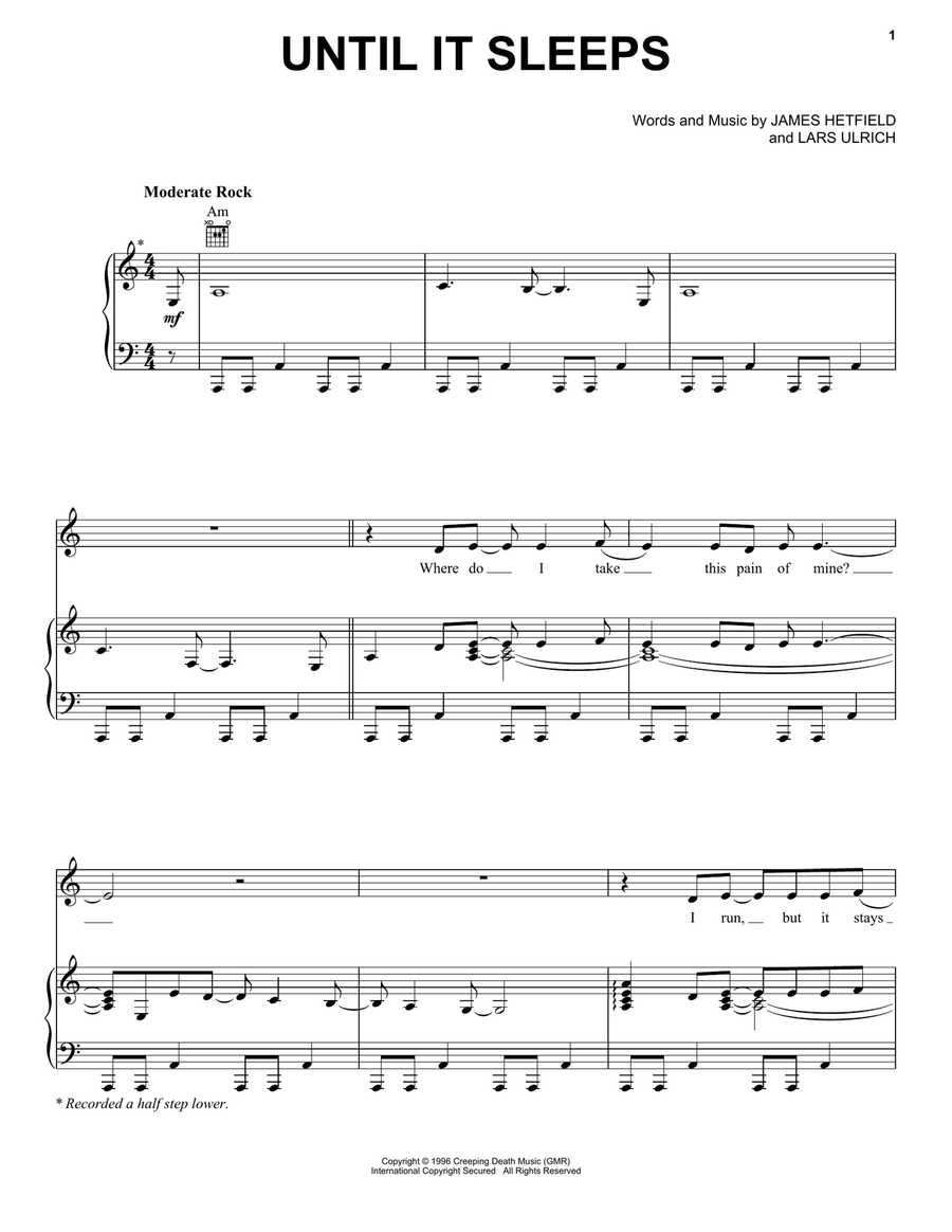 Until It Sleeps Piano, Vocal, Guitar scores gallery preview page 1