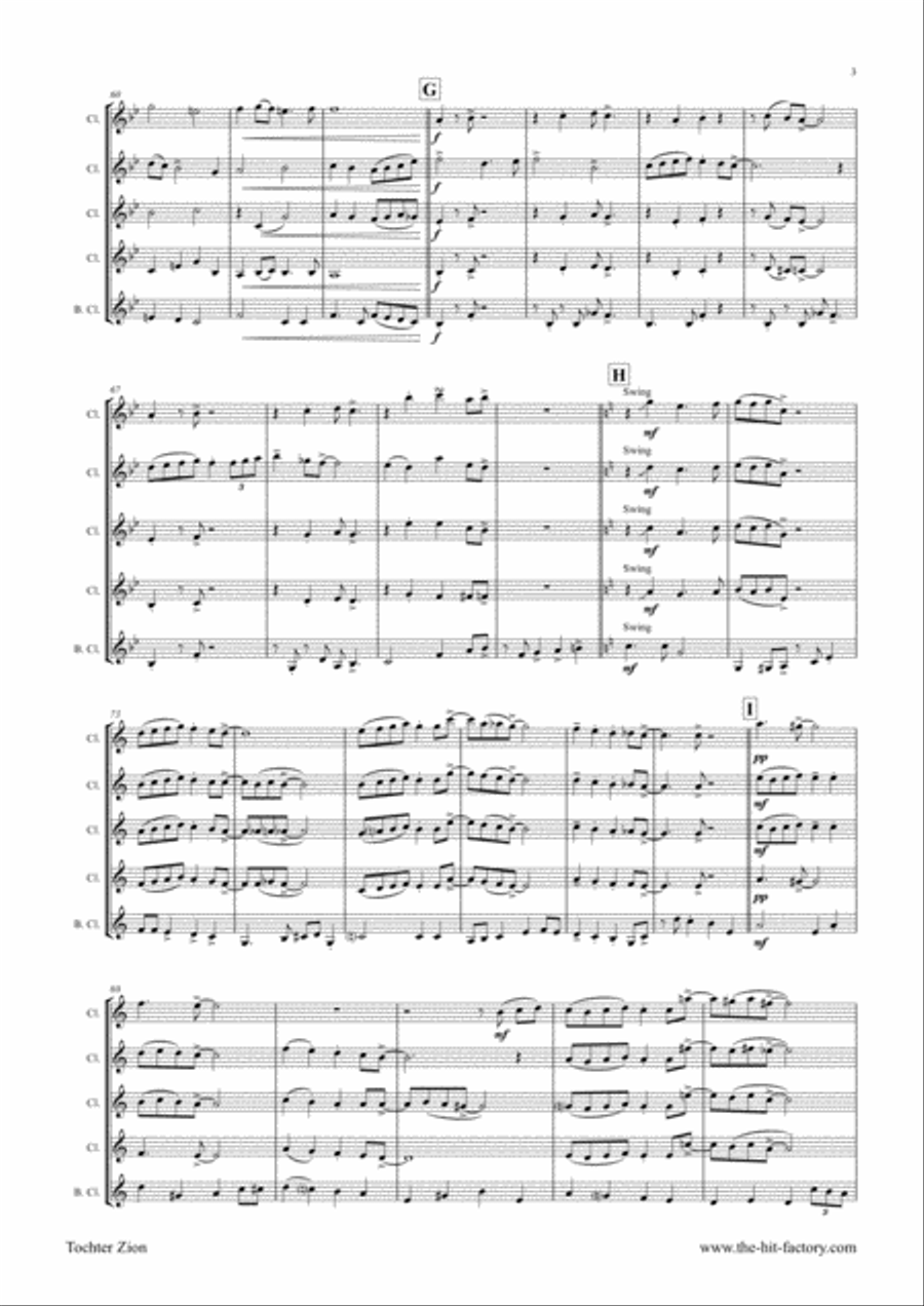 Tochter Zion - Choral & Shuffle - Clarinet Quintet Choir scores gallery preview page 3