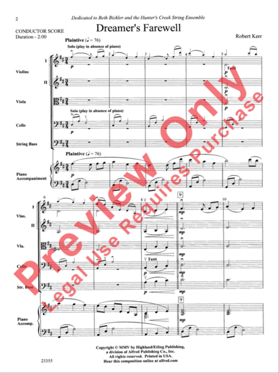 Dreamer's Farewell Dreamer's Farewell String Orchestra scores gallery preview page 3