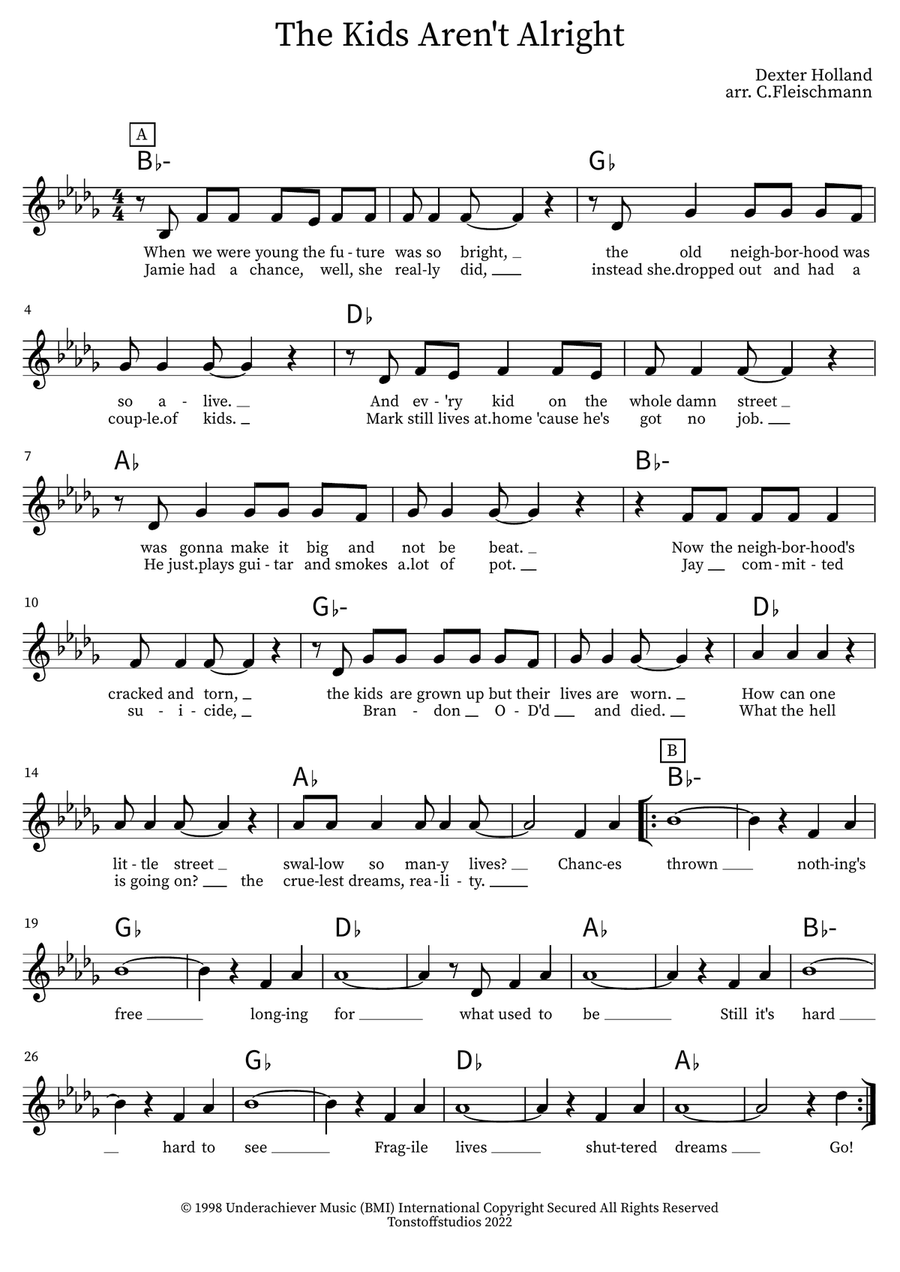 The Kids Aren't Alright The Kids Aren't Alright Piano scores gallery preview page 1