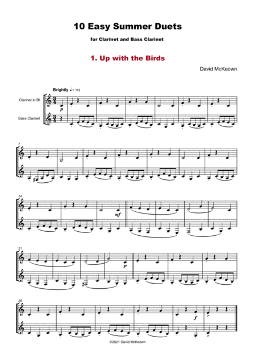 10 Easy Summer Duets for Clarinet and Bass Clarinet Woodwind Duet scores gallery preview page 3