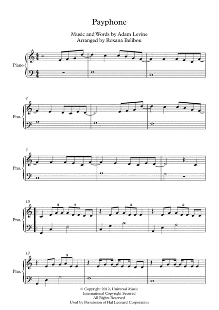 Payphone Easy Piano scores gallery preview page 1