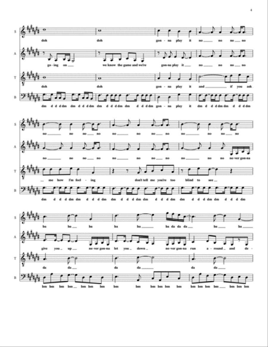 Never Gonna Give You Up 4-Part scores gallery preview page 4
