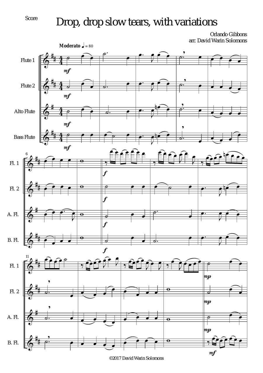 Drop, drop slow tears, with variations, for flute quartet Flute Quartet scores gallery preview page 1