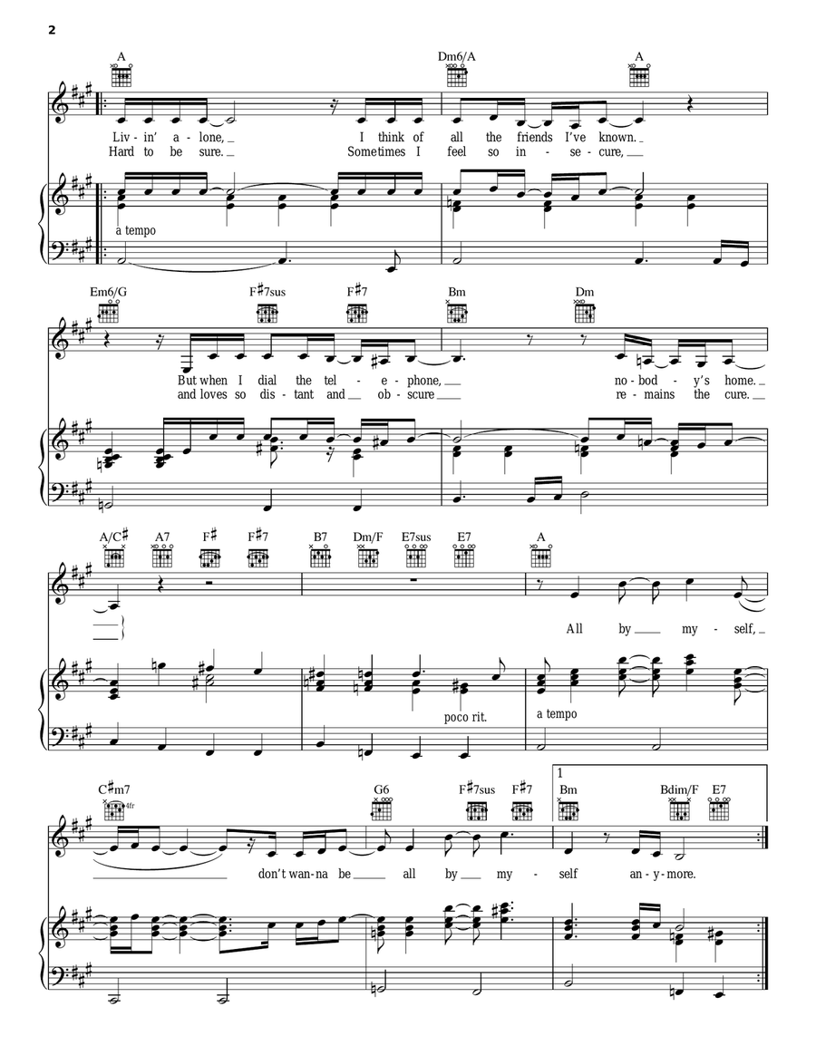 All By Myself All By Myself Piano, Vocal, Guitar scores gallery preview page 2