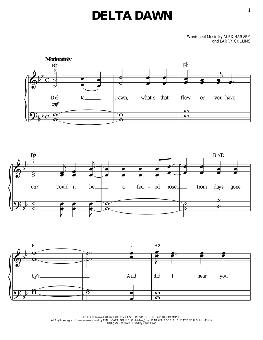 Delta Dawn Easy Piano scores gallery preview page 1