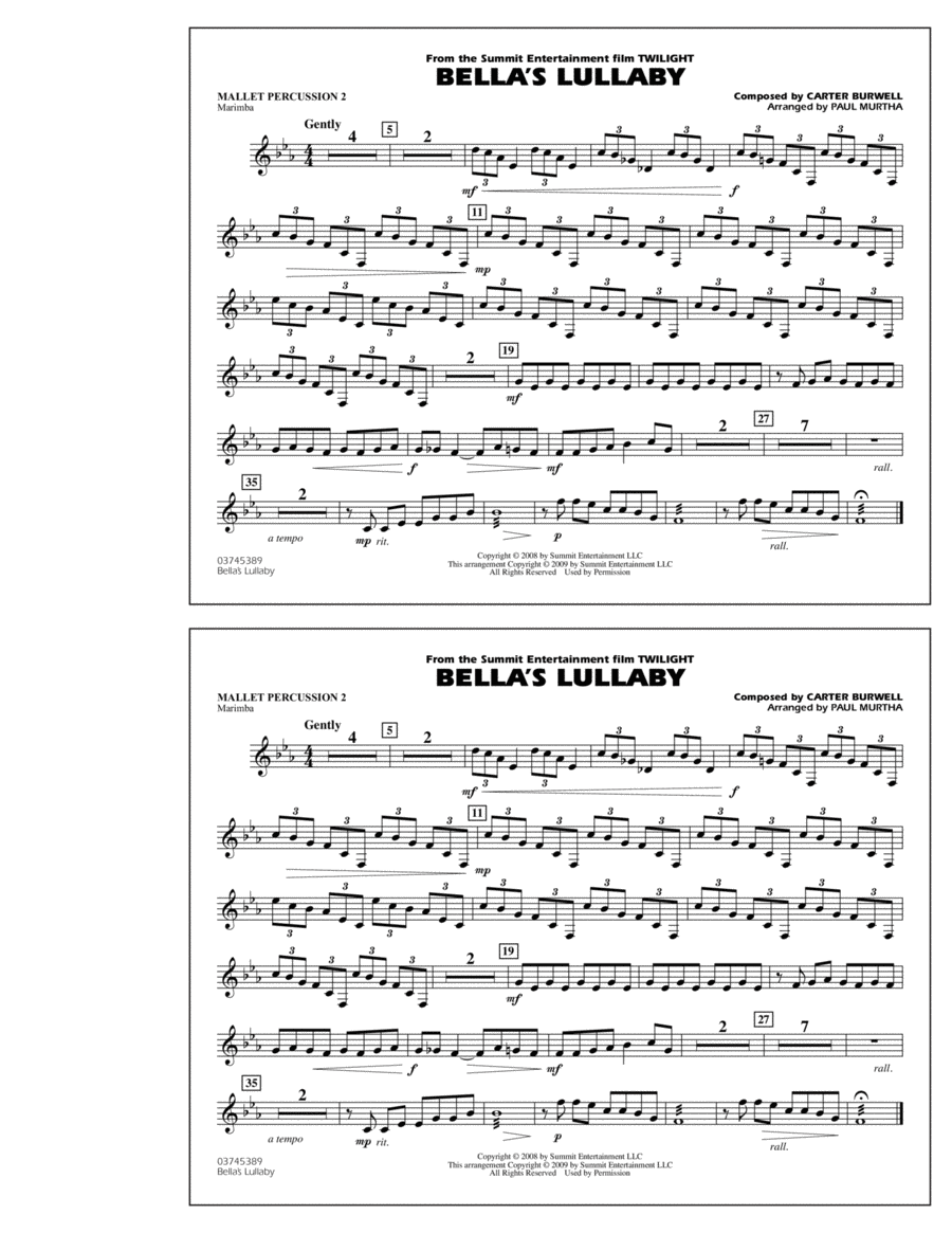 Bella's Lullaby (from "Twilight") - Mallet Percussion 2