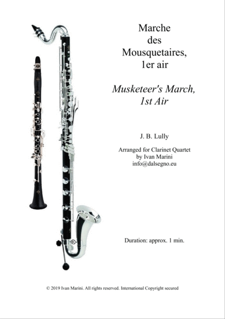MARCHE DES MOSQUETAIRES (Musketeer's March) - by J. B. Lully - for Clarinet Quartet Clarinet Quartet scores gallery preview page 1