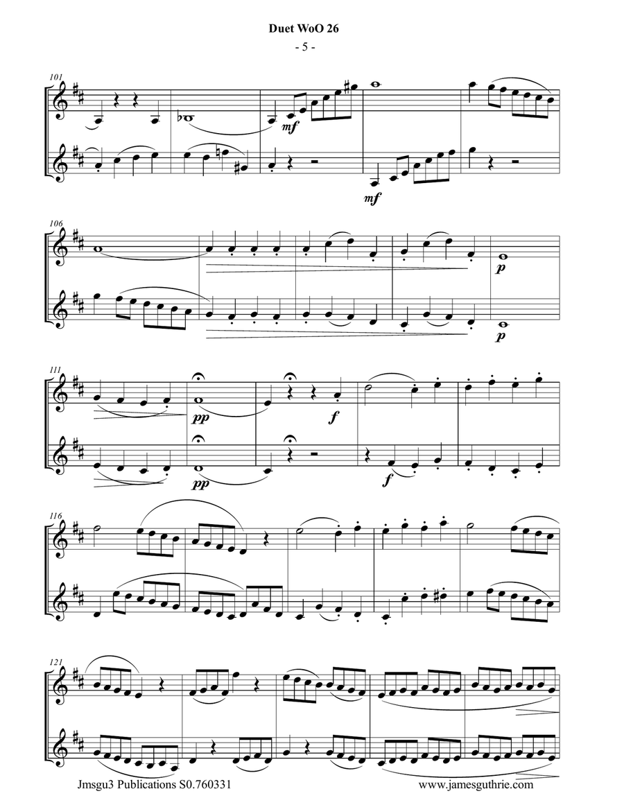 Beethoven: Duet WoO 26 for Violin Duo String Duet scores gallery preview page 5