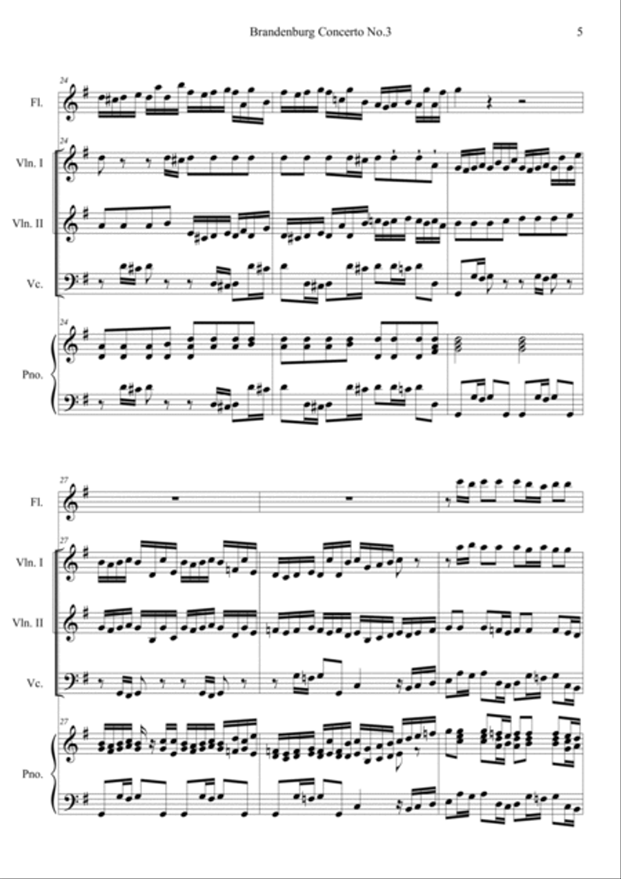 Brandenburg Concerto No. 3 in G Major (BWV 1048) Flute scores gallery preview page 5