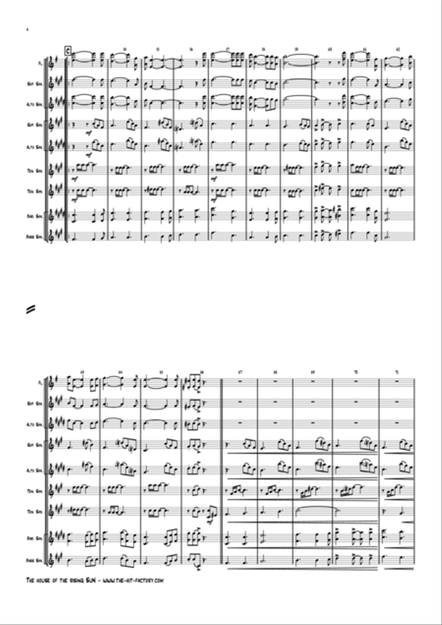 The House Of The Rising Sun Saxophone Quintet scores gallery preview page 5