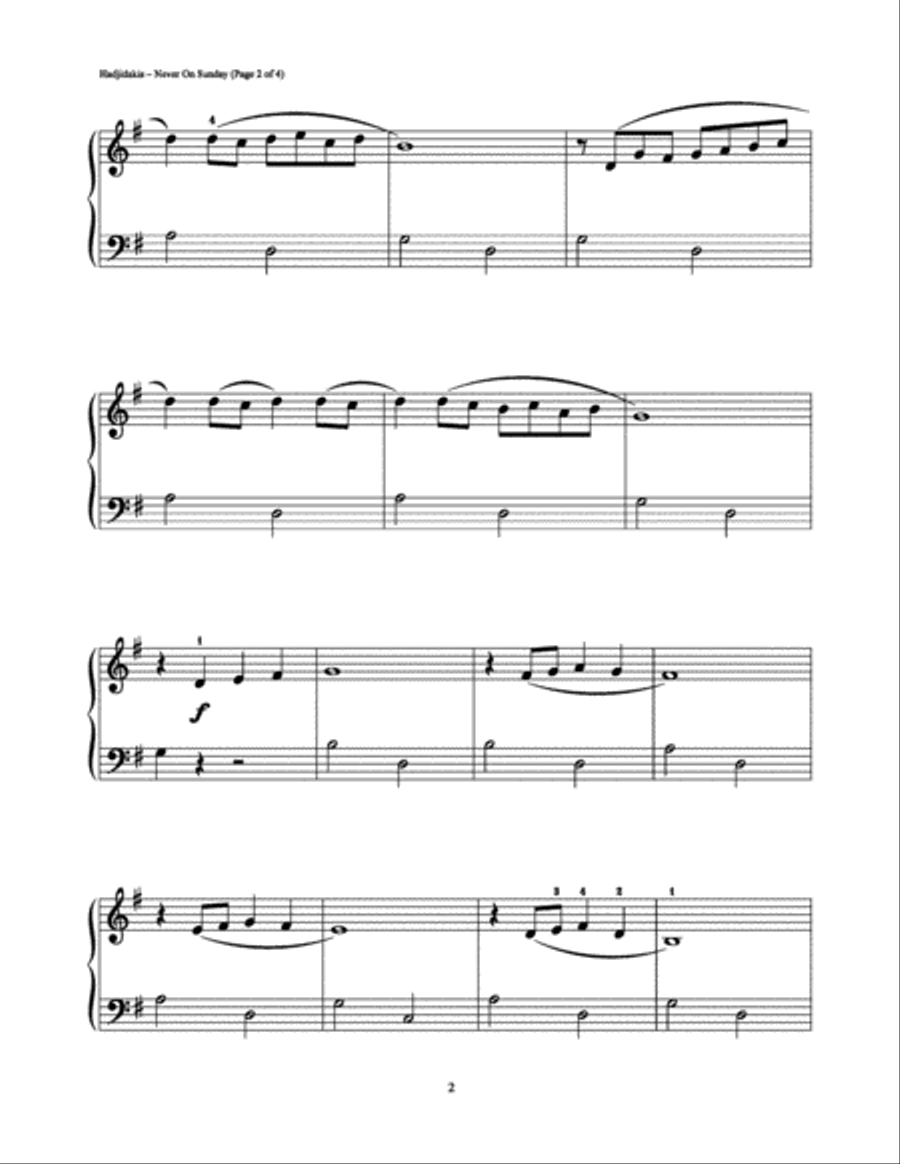 Never On Sunday Never On Sunday Easy Piano scores gallery preview page 2