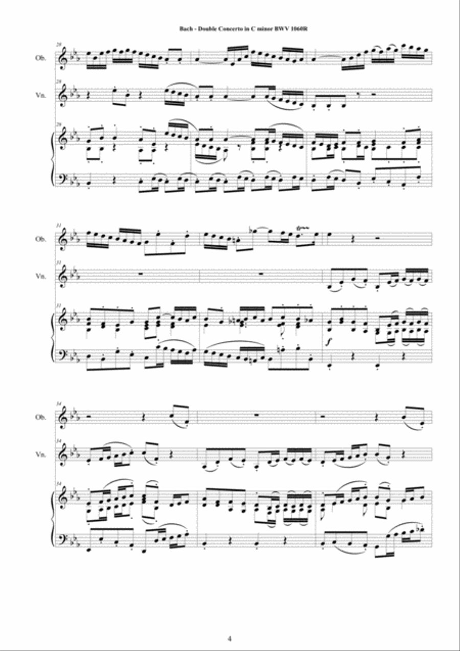 Bach - Double Concerto in C minor BWV1060R for Oboe, Violin and Piano Oboe scores gallery preview page 4