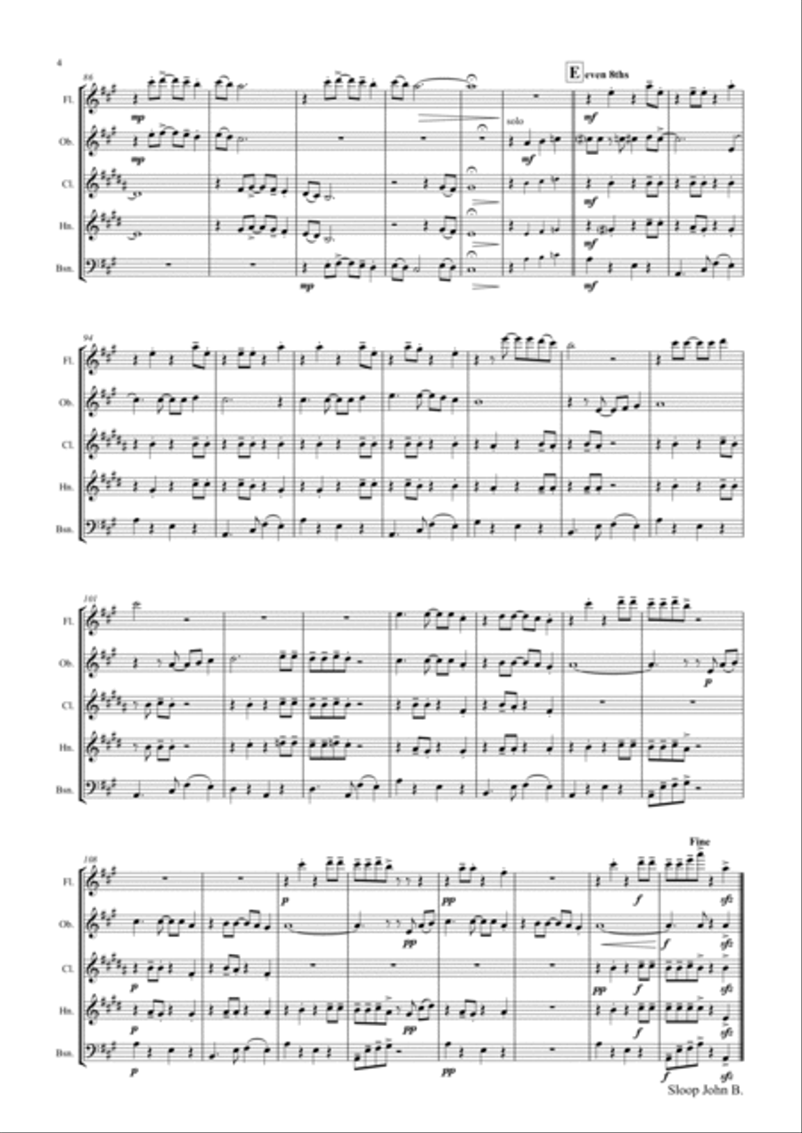 Sloop John B. - Caribian Folk Song - Wind Quintet Woodwind Quintet scores gallery preview page 4