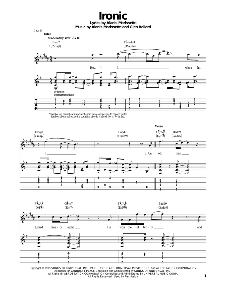 Ironic Acoustic Guitar scores gallery preview page 1