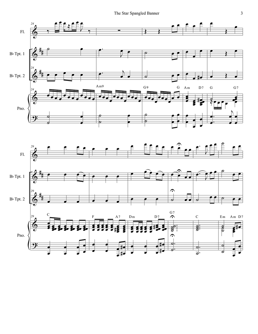 The Star Spangled Banner (Duet for Bb-Trumpet) Flute scores gallery preview page 4