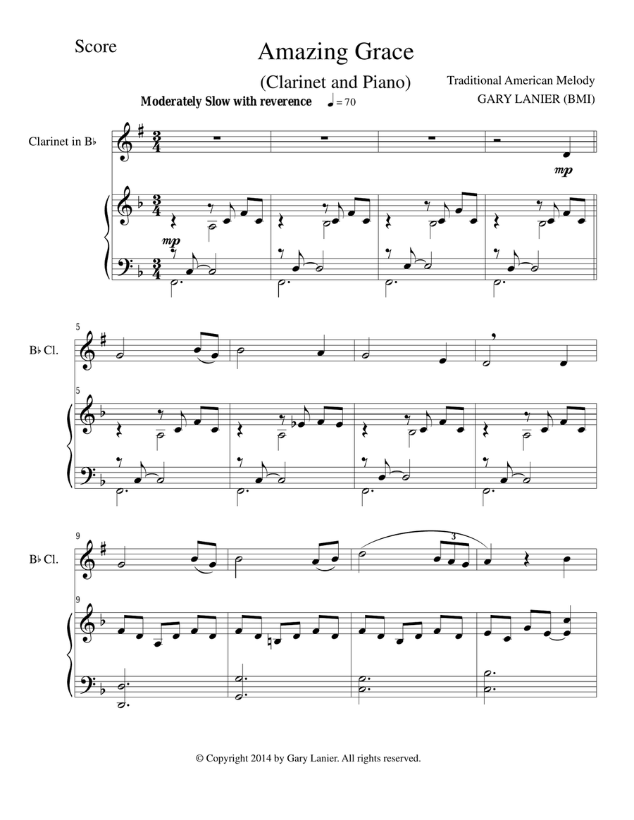 Gary Lanier: HYMNS of GRACE (Duets for Bb Clarinet & Piano) Woodwind Duet scores gallery preview page 2