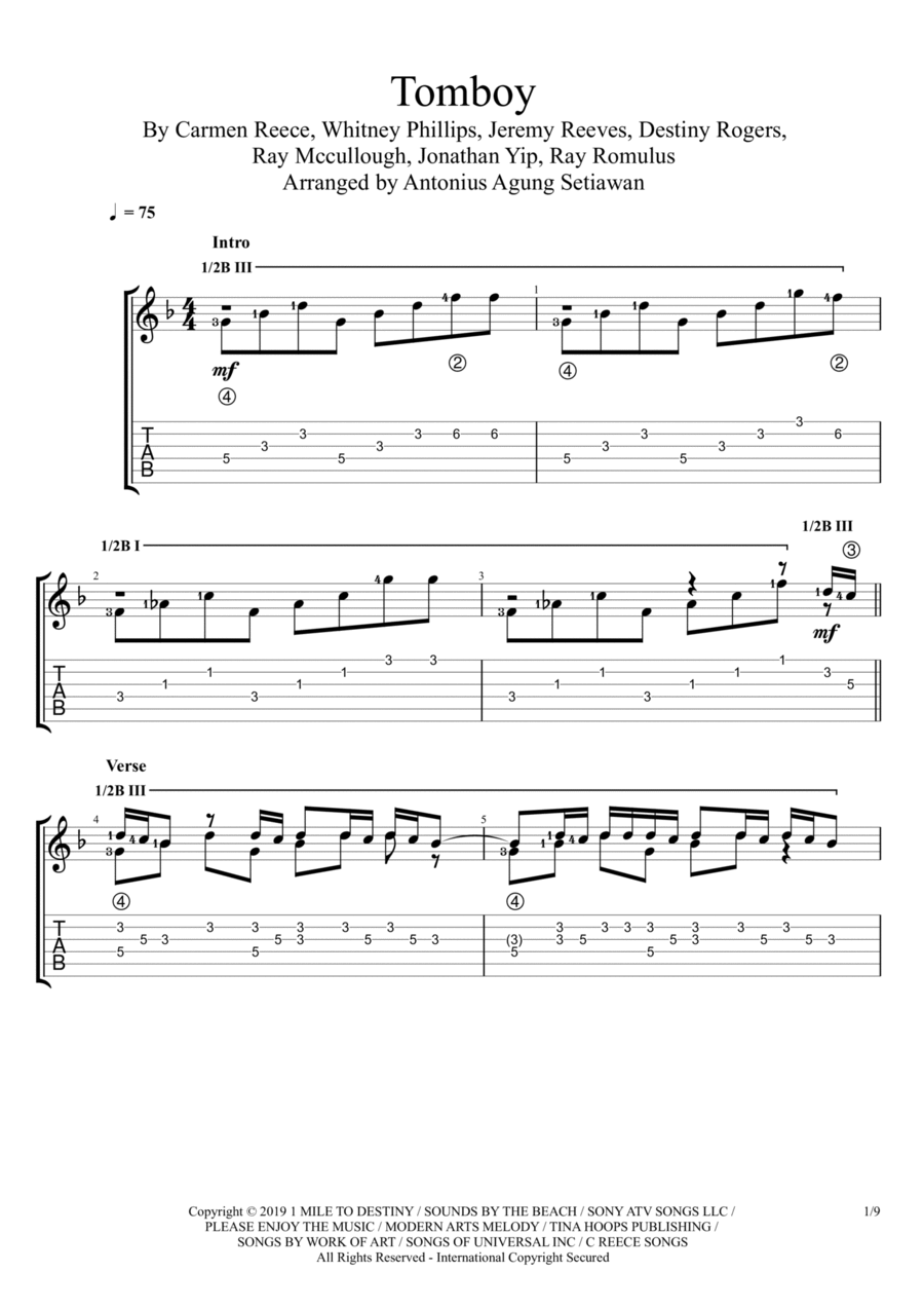 Tomboy Guitar Tablature scores gallery preview page 1