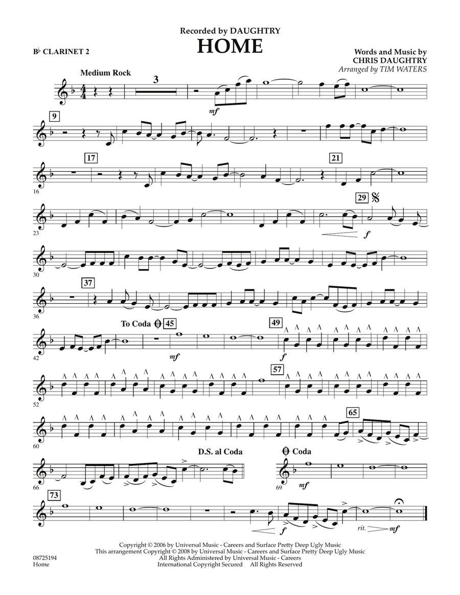 Home - Bb Clarinet 2 Home - Bb Clarinet 2 Concert Band scores gallery preview page 1