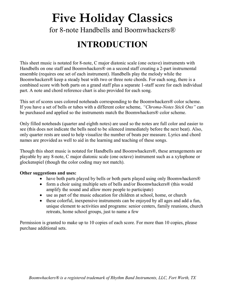 Five Holiday Classics (for 8-note Bells and Boomwhackers with Color Coded Notes) Handbell Choir scores gallery preview page 3