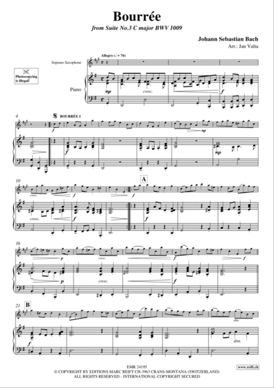 Bourree Soprano Saxophone scores gallery preview page 3