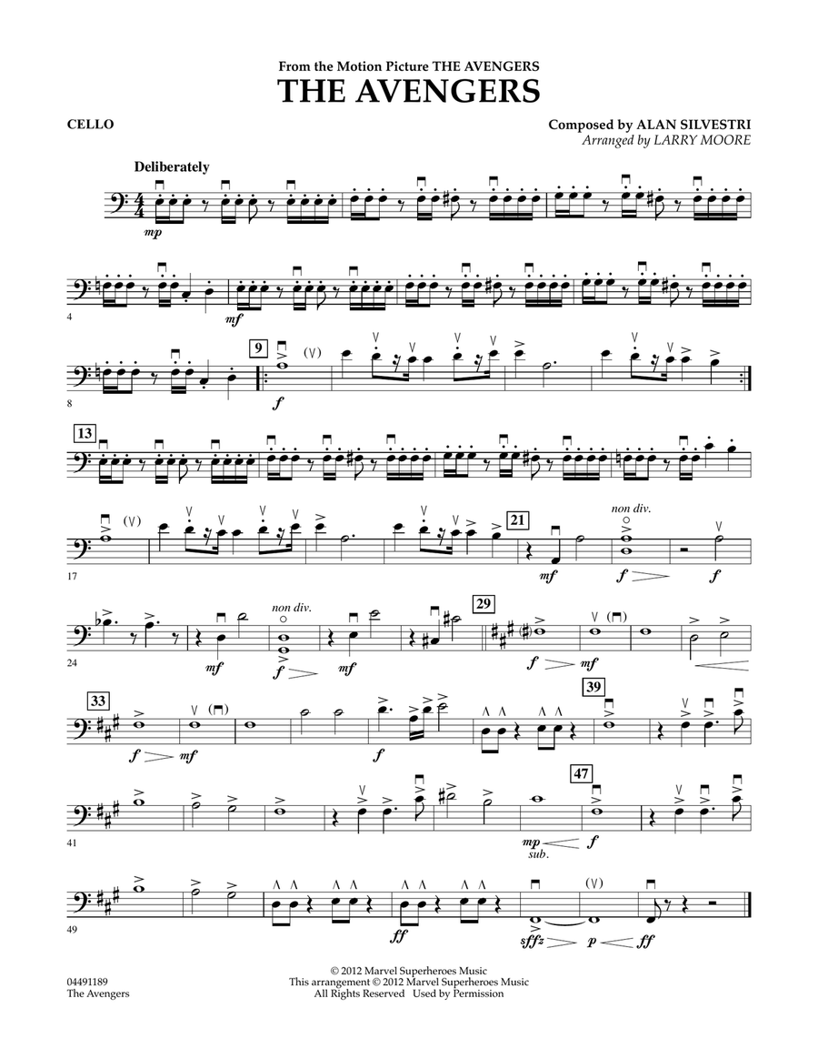 The Avengers (Main Theme) (arr. Larry Moore) - Cello Orchestra scores gallery preview page 1
