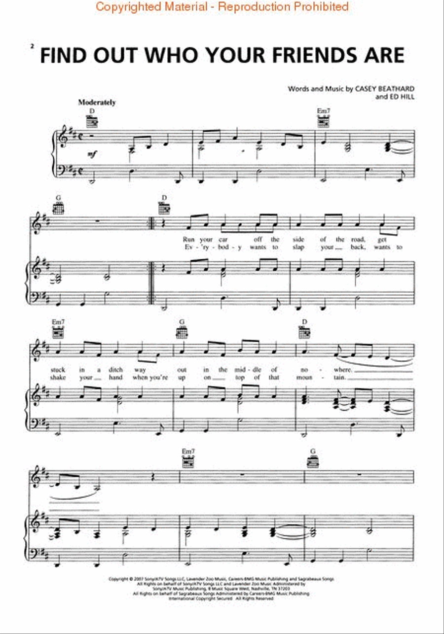 Find Out Who Your Friends Are Piano, Vocal, Guitar scores gallery preview page 2